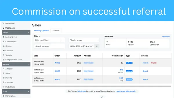 Dasboard der Goaffpro Affiliate Marketing App