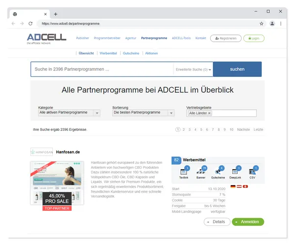 Advertiser Verzeichnis von Adcell