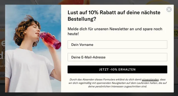 Willkommens Pop-up von waterdrop.de