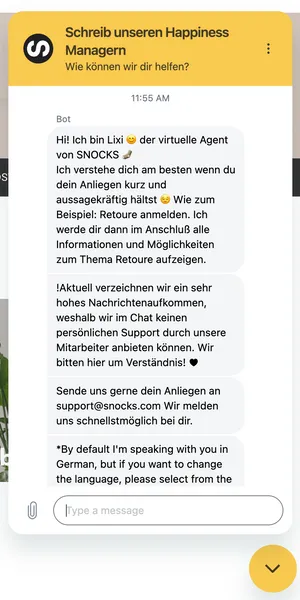 Chatbot von snocks.de
