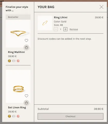 Purelei Warenkorb Up und Cross Selling Beispiel