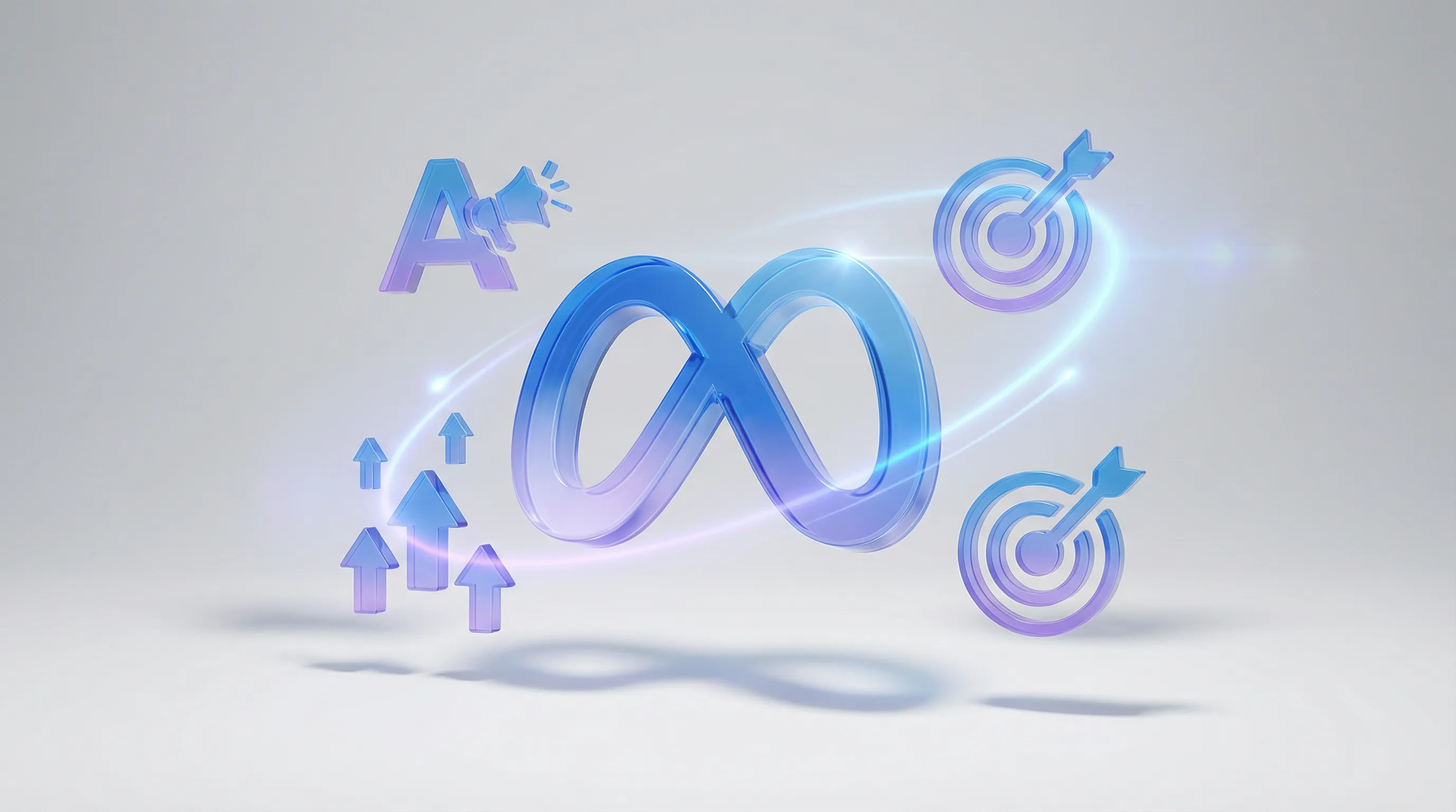 3D Illustration des Meta-Logos mit Targeting- und Kampagnen-Elementen