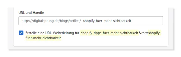 Änderung einer URL auf Shopify