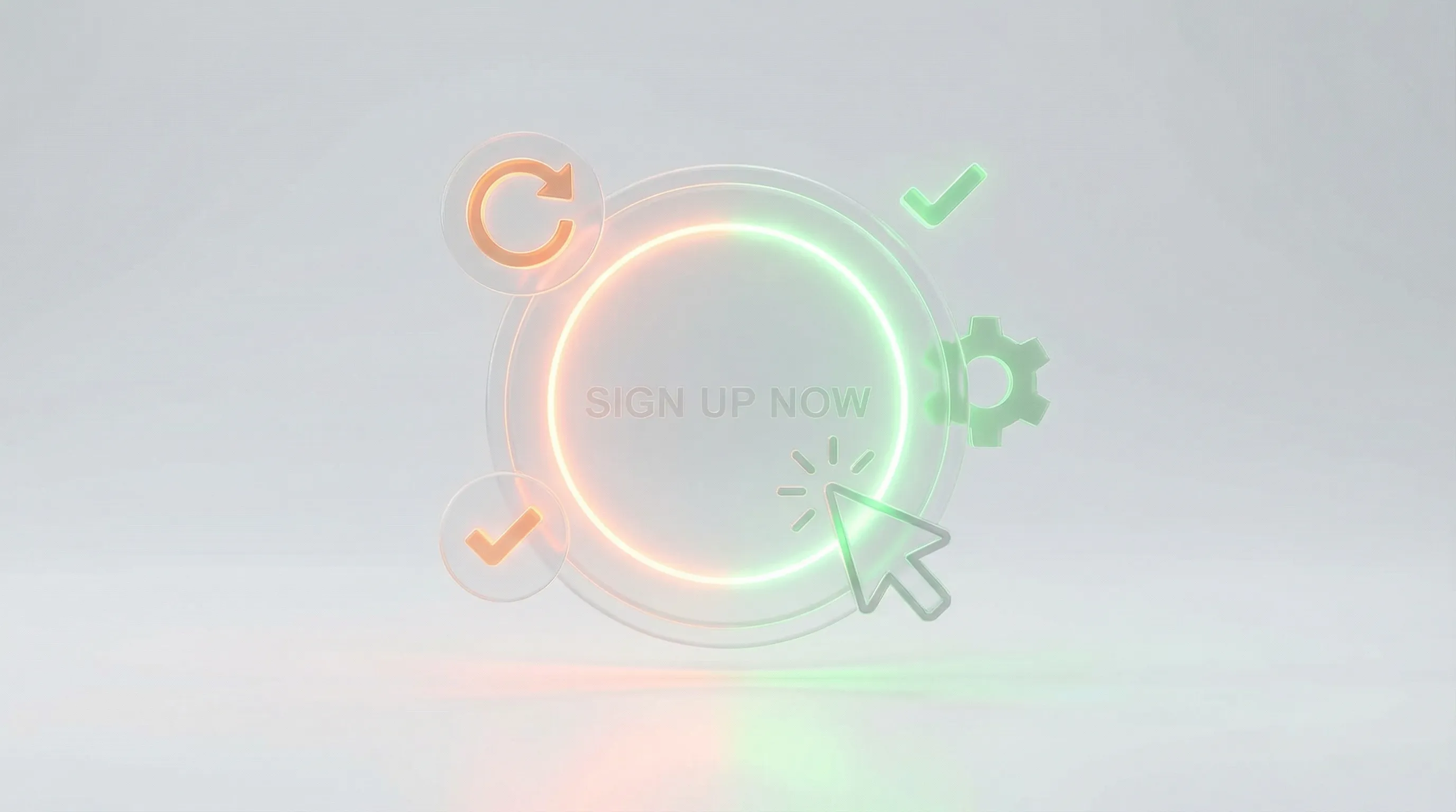 3D Illustration eines Call-to-Action Buttons mit Conversion-Elementen