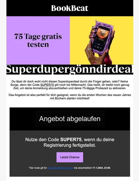 Newsletter Beispiel von bookbeat.com