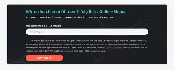 Newsletter Anmeldung bei uptain.de