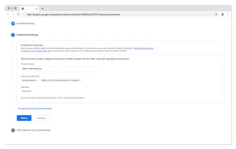 Einrichten der Google Analytics- Property