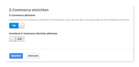 Einrichten des E-Commerce bei Google Analytics