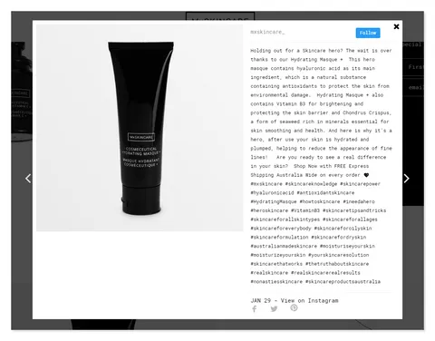 Instagram Post auf Shopify von MX Skincare