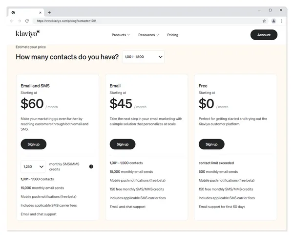 Klaviyo Pricing Tarife