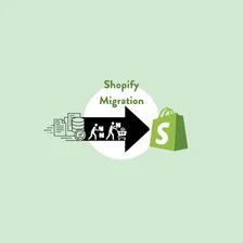 Grafik einer Shopify Migration: Ein Pfeil, der den Umzug von Daten symbolisiert, zeigt auf eine Shopify-Einkaufstasche.