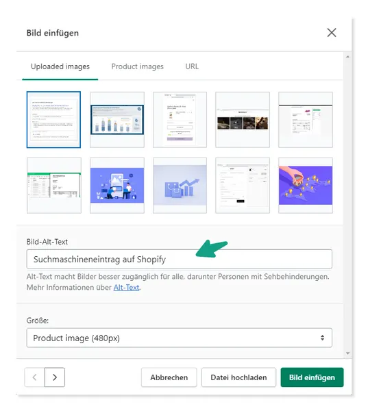 Hinterlegung von Alt Tags bei Shopify