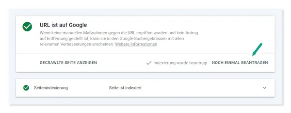 URL Prüfung auf der Google Search Console
