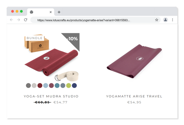 Screenshot der Produktbundles von lotus crafts