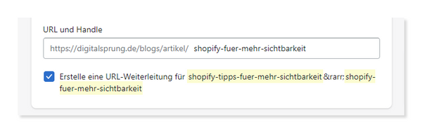 Änderung einer URL auf Shopify