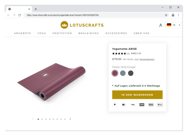 Produktseite von lotuscrafts