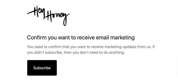 Newsletter abmelden Beispiel von heyhoneyyoga.com