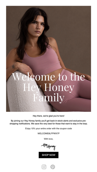 Willkommens E-Mail von heyhoneyyoga.com