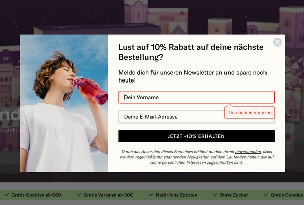 Pop Up Beispiel von waterdrop.de