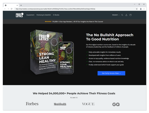 Landingpage Beispiele von Freeletics