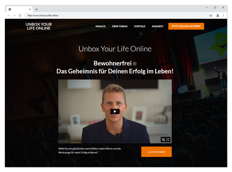 Langing Page "Unbox Your Life Online" von Tobias Beck