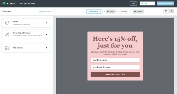 Klaviyo Editor für Marketing Kampagnen