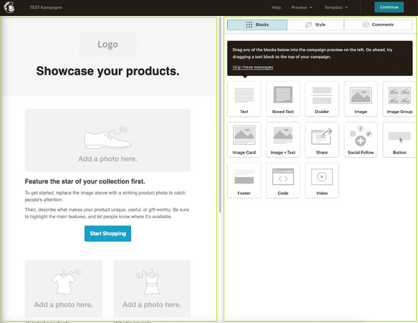 Mailchimp Content Editor für E-Mail Marketing