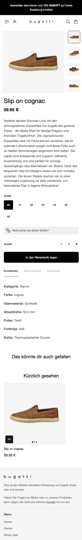 bugatti shoes Produktdetailseite