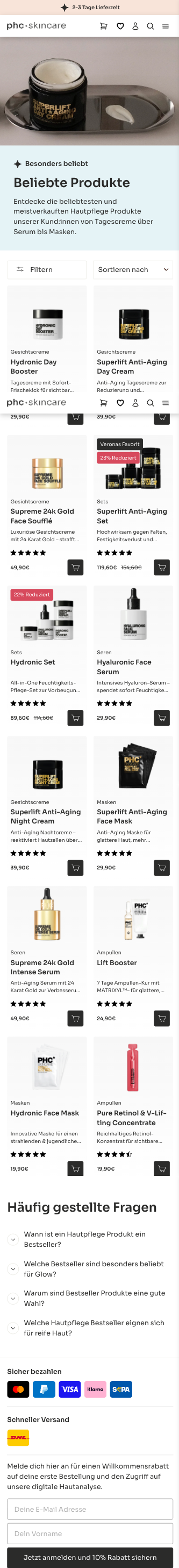 phc skincare Kategorieseite